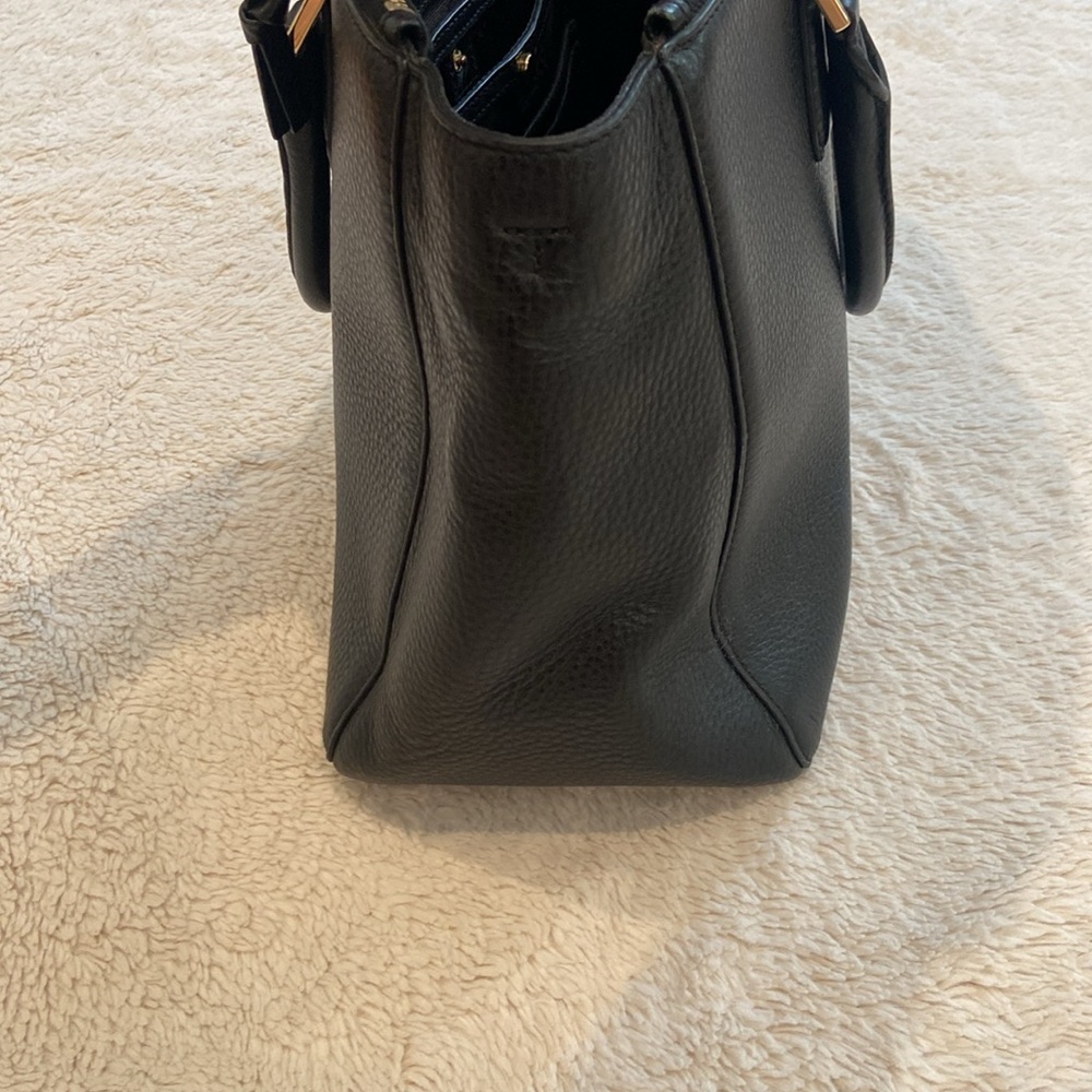 Tory Burch Robinson Black Pebbled Leather Double Zip Tote Satchel Bag - Picture 4 of 16